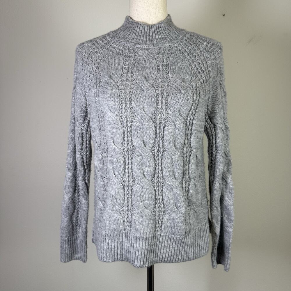 J Crew Crew Neckβ Cable Knit Sweater Women's XXS Grey Acrylic/Alpaca Blend Grey